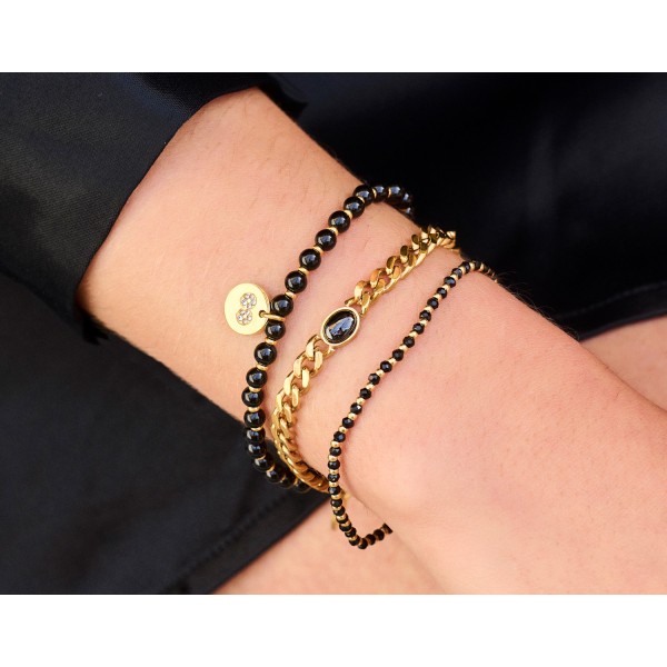 Lovebird Armband mit schwarzem Achat Edelstahl - Goldfarbene IP-Beschichtung - Breit - Bild 2