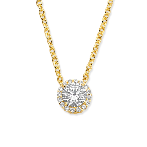 Collier Silber 925 vergoldet - Anhänger 17 Zirkonia - Ø 8mm
