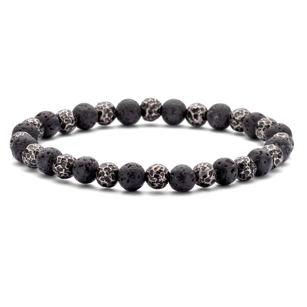 Frank 1967 Armband Edelstahl IPS - Lavastein 6,5mm mit Beads IPB