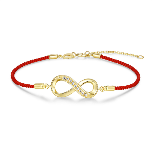 Textilarmband rot Silber 925 vergoldet - Infinity-Element - 9 Zirkonia