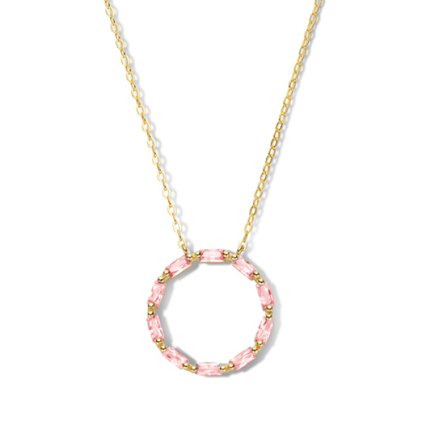Collier Kreis Silber 925 vergoldet - 10 pinke Zirkonia im Baguetteschliff