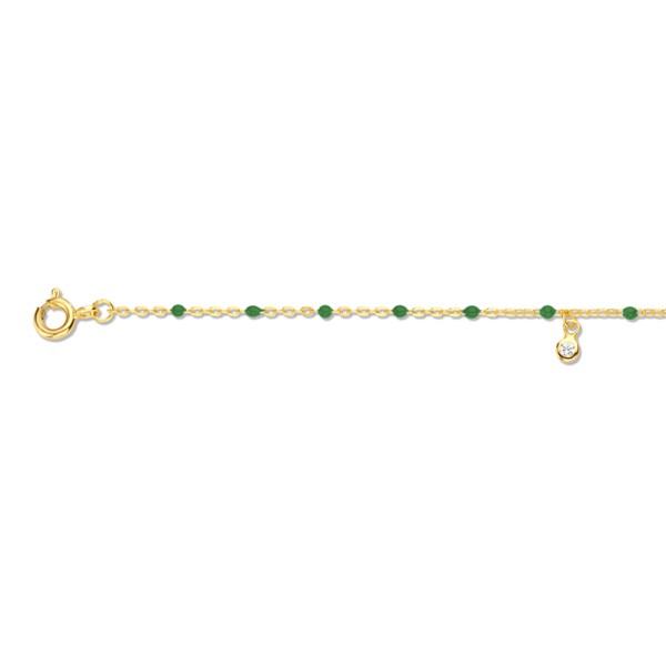 Armband Silber 925 vergoldet - 3 Zirkonia und Emaille-Perlen Grün - Bild 2