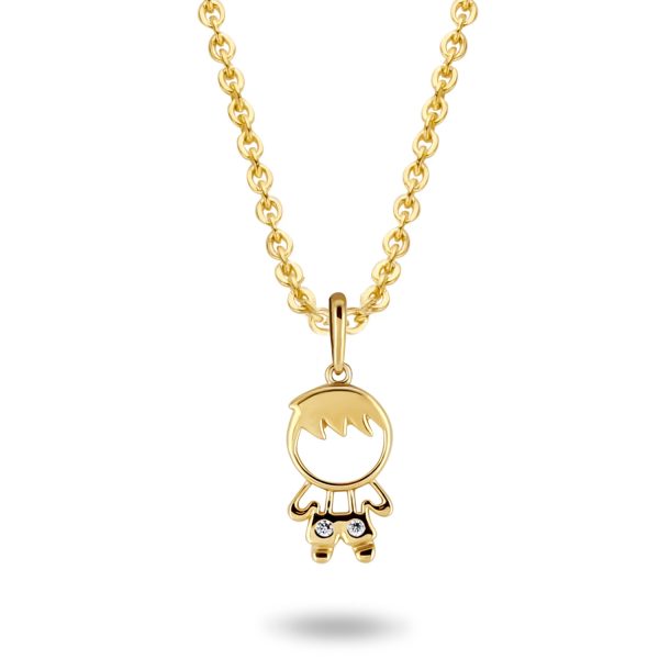 Collier Boy mit Zirkonia Gold 585 - Ankerkette 45cm mit Zwischenösen