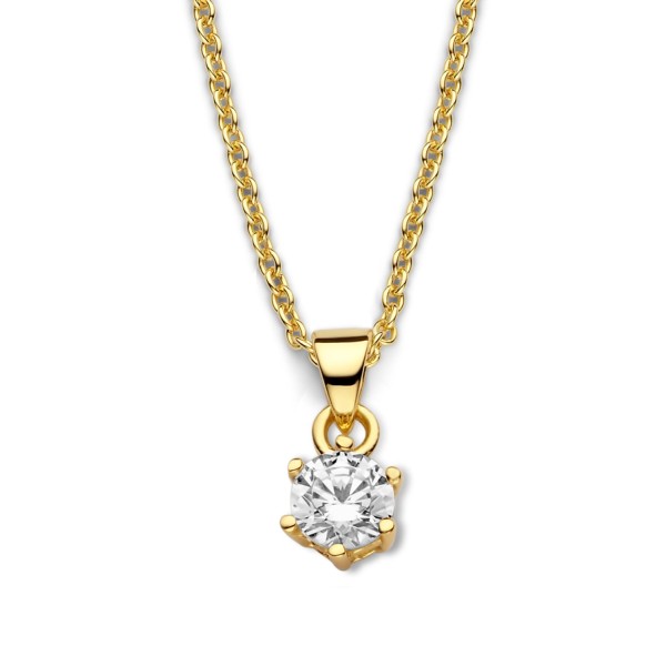 Collier mit Zirkonia Silber 925 vergoldet - 5mm - Kugelkette 6 Stotzen