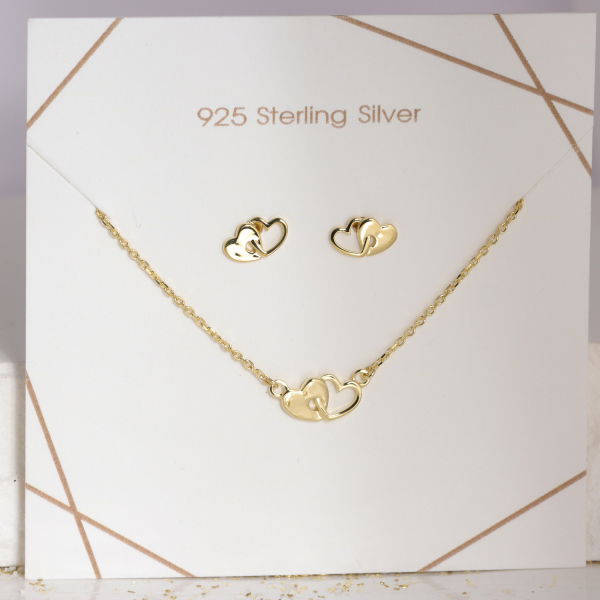 Set Collier & Ohrstecker Herz Silber 925 vergoldet - Anhänger 10x6mm