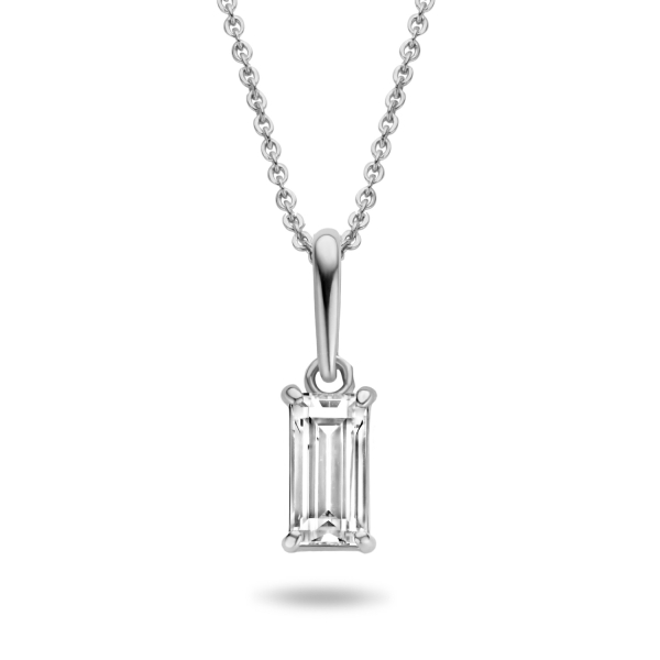 Collier mit Anhänger Zirkonia Baguette Weißgold 585 - Baguetteform 6x3mm