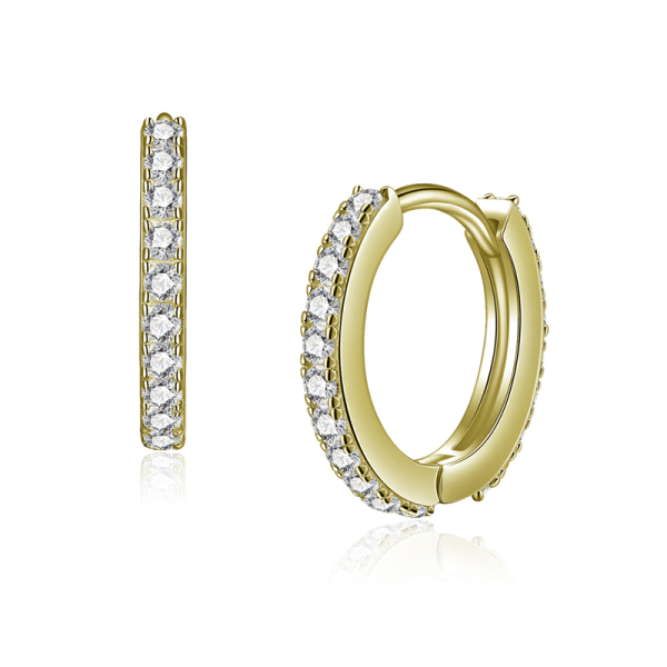 Klappcreolen mit 40 Zirkonia Silber 925 vergoldet - 13mm x 1,8mm