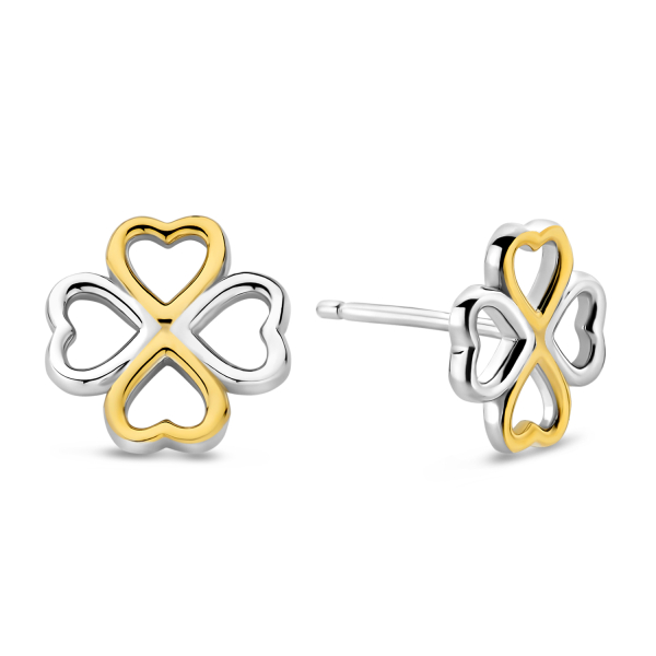 Ohrstecker Klee Silber 925 rhodiniert Bicolor - 10x10mm