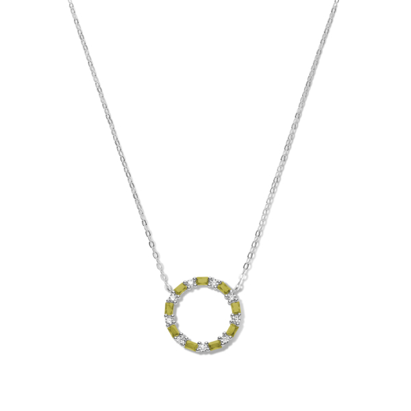 Collier Kreis Silber 925 rhodiniert - 18 Zirkonia weiß und olivgrün - Bild 2