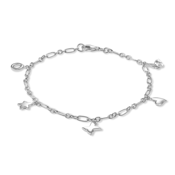 Armband 5 Motive Silber 925 rhodiniert - Schmetterling, Herz, X, Stern, Kreis