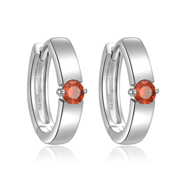 Klappcreolen Silber 925 rhodiniert - Ø 14mm - Rote Zirkonia