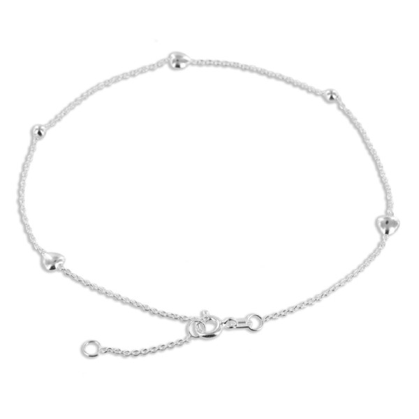 Fußkette Herzen und Kugeln Silber 925 - Ankerkette