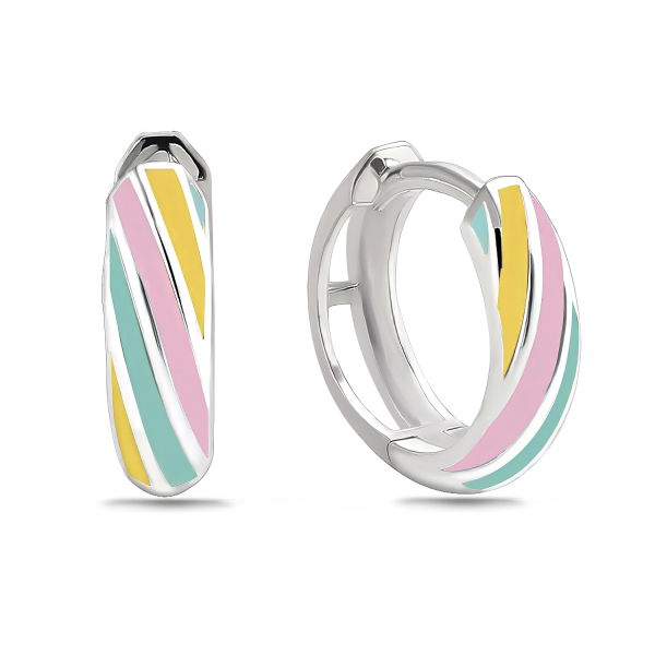 Klappcreolen Silber 925 rhodiniert - Lack Rosa, Hellblau und Gelb - Ø 12,5mm