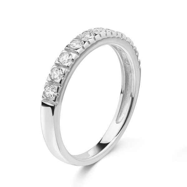 Ring Silber 925 rhodiniert - 10 Zirkonia - Schiene 2,3 auf 2,6mm