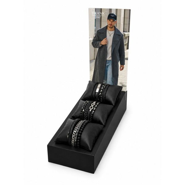 Frank1967 Schmuckdisplay schwarz aus Holz mit 3 Kissen - 30x12x7cm