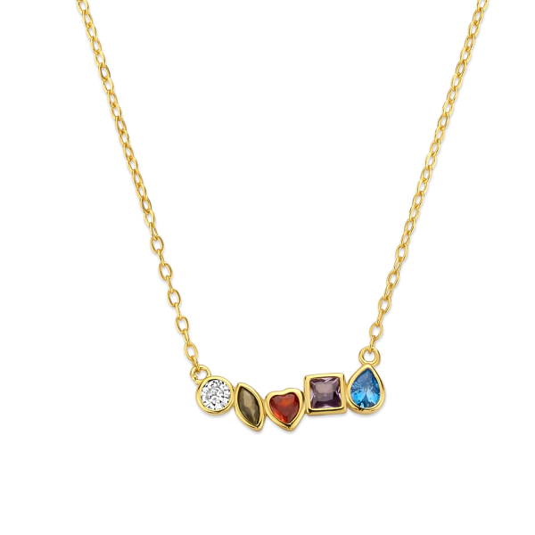 Collier Silber 925 vergoldet - 5 bunte Zirkonia - Zwischenteil 18x5,5mm