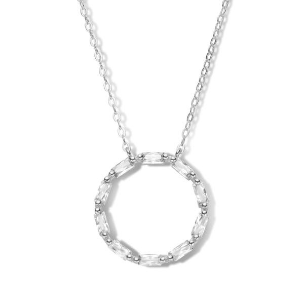 Collier Kreis Silber 925 rhodiniert - 10 weiße Zirkonia im Baguetteschliff