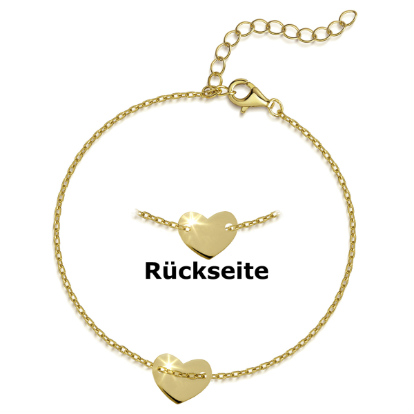 Armband Herz Silber 925 vergoldet - Diamantierte Ankerkette