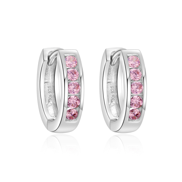Klappcreolen Silber 925 rhodiniert - 10 Zirkonia rosé - Ø 12mm