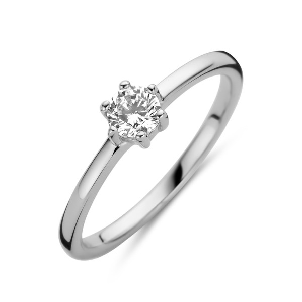 Solitärring Silber 925 rhodiniert - Zirkonia 4mm - 6 Stotzen