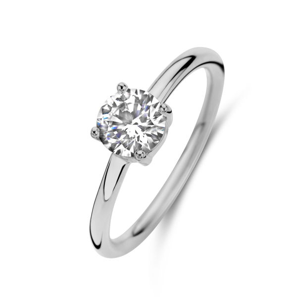 Damenring Zirkonia Weiß Rund Silber 925 rhodiniert - 6mm