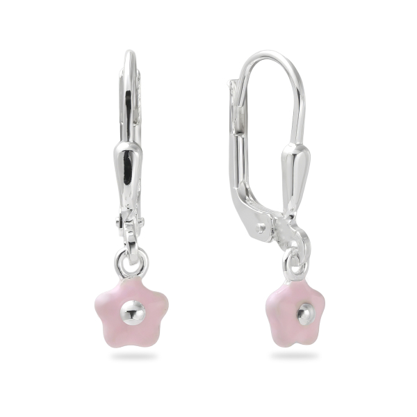 Ohrhänger Blume Silber 925 rhodiniert - Lack rosa
