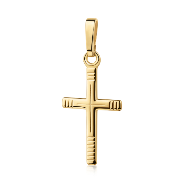 Anhänger Kreuz Gold 585 - Hochglanz gemustert - 15mm