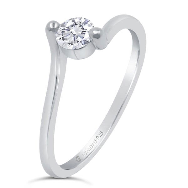 Lovebird Damenring Silber 925 rhodiniert - Zirkonia 5mm - Oben 7,50mm breit