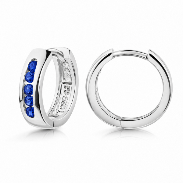 Klappcreolen Silber 925 rhodiniert - Ø 13mm - 10 Zirkonia blau