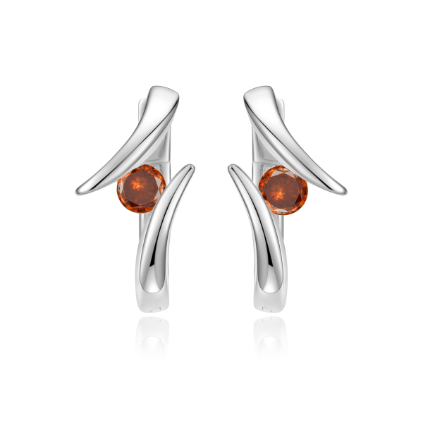 Klappcreolen Silber 925 rhodiniert - Zirkonia rot - 7mm breit