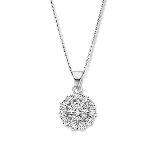 Collier Silber 925 rhodiniert - Anhänger 12 Zirkonia - Ø 8mm