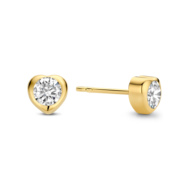 Ohrstecker Herz Gold 585 - Mit Zirkonia - Zirkonia 4mm