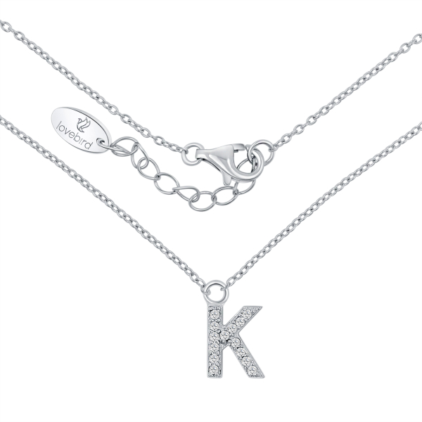 Lovebird Buchstabencollier K Silber 925 rhodiniert - 14 Zirkonia - Bild 2