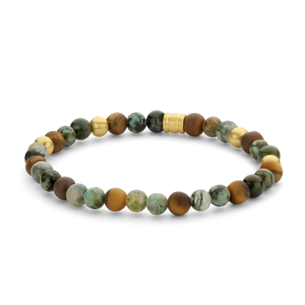 Frank 1967 Armband Edelstahl IPG - Moosachat, Afrikanischer Türkis und Tigerauge 6mm