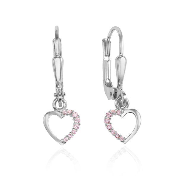 Ohrhänger Herz Silber 925 rhodiniert - 16 Zirkonia Pink