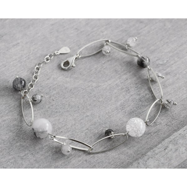 Fußkette Eiskristall und Turmalinquarz Silber 925 - 22+3cm - Bild 2