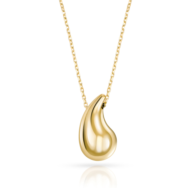 Collier Tropfen Gold 333 - Hochglanz, vollplastisch - Ankerkette 42cm