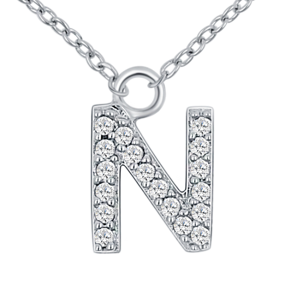 Lovebird Buchstabencollier N Silber 925 rhodiniert - 18 Zirkonia