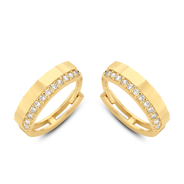 Klappcreolen Gold 585 - Diamantiert - Ø 13mm - 24 Zirkonia