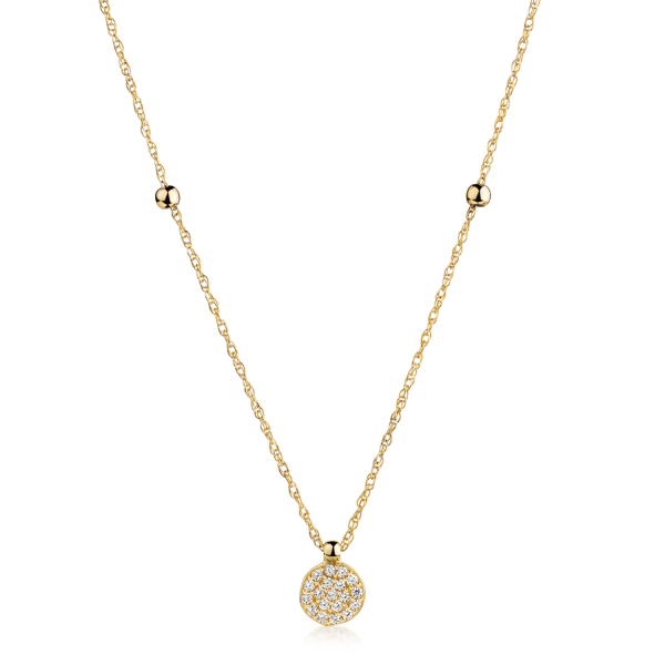 Collier 2 Kugeln und Circle-Anhänger 19 Zirkonia Gold 333 - Doppel-Ankerkette 45cm - Bild 2