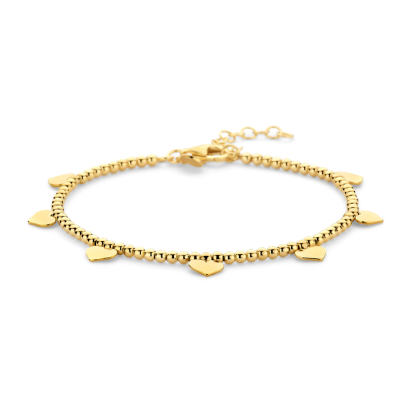 Kugelarmband Silber 925 vergoldet - 7 Herzen - 2mm