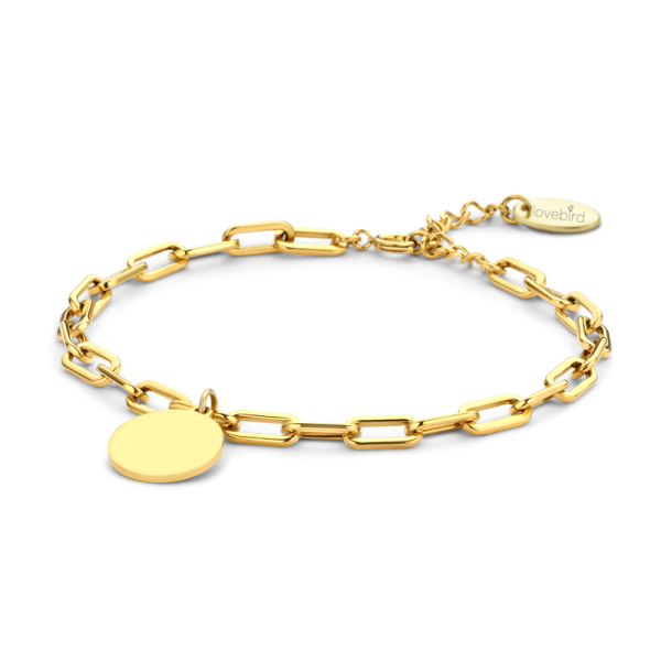 Lovebird Armband mit Gravurplatte Edelstahl - Goldfarbene IP-Beschichtung - Platte 15mm