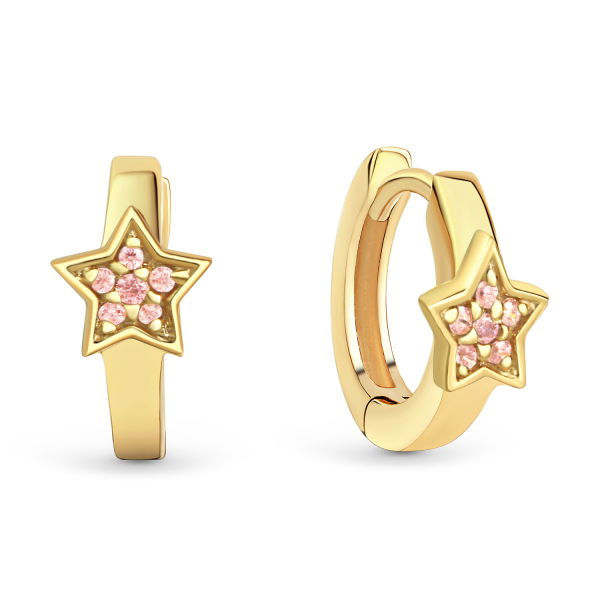 Klappcreolen Stern Silber 925 vergoldet - 12 pinke Zirkonia