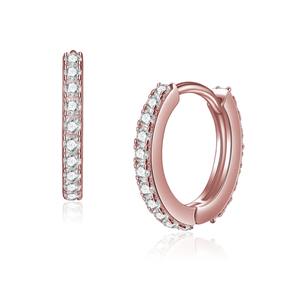 Klappcreolen mit 40 Zirkonia Silber 925 rosé vergoldet - 13mm x 1,8mm