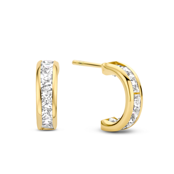 Ohrstecker Creolen mit 14 Zirkonia Gold 585 - Ø 10mm
