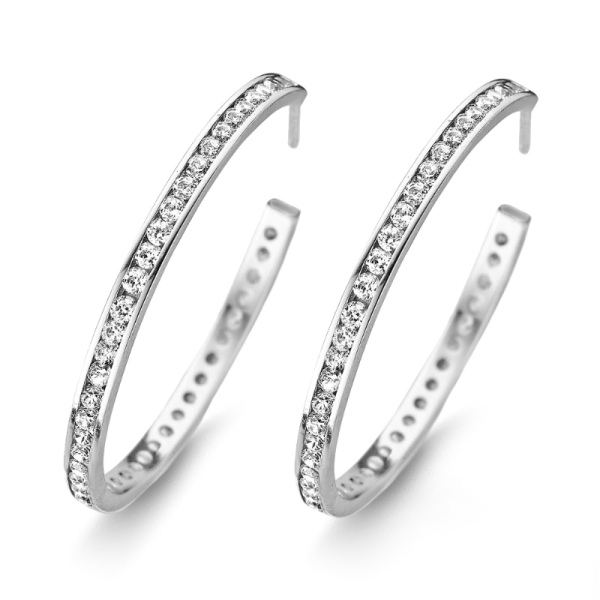 Steckcreolen mit 90 Zirkonia Silber 925 rhodiniert - 37mm - 3mm breit