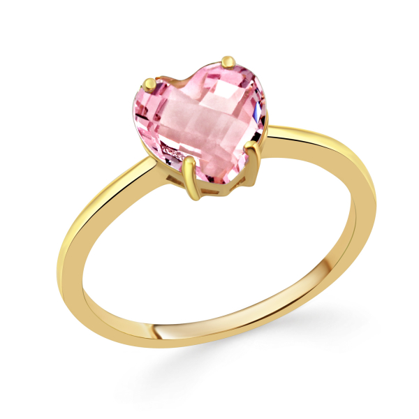 Damenring Herz Silber 925 - Vergoldet - Rosa Kristallglas