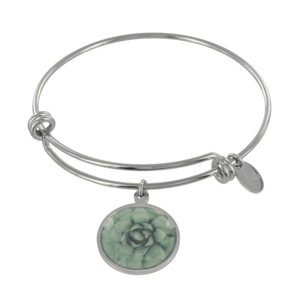 Lovebird Charm-Armreif mit rundem Pflanzen-Charm Edelstahl IPS