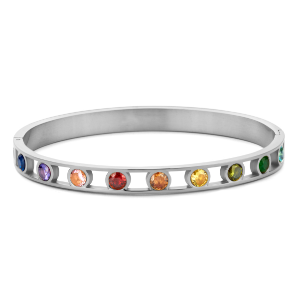Lovebird Armreif mit 9 Zirkonia Rainbow Edelstahl IPS