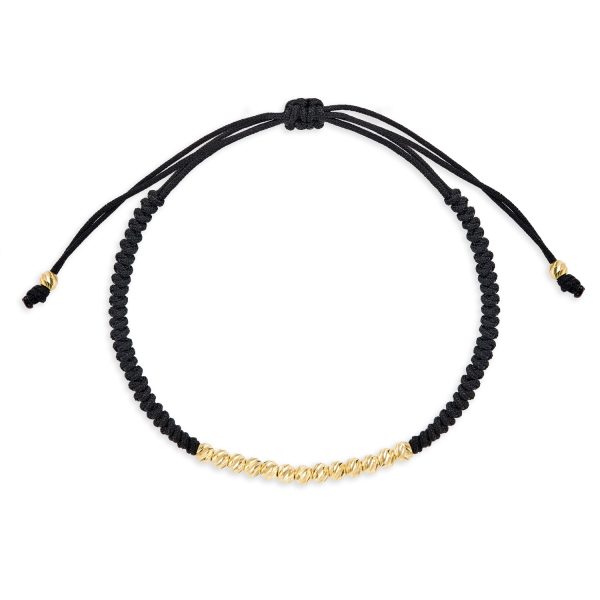 Textilarmband mit 15 diamantierten Goldkugeln Gold 333